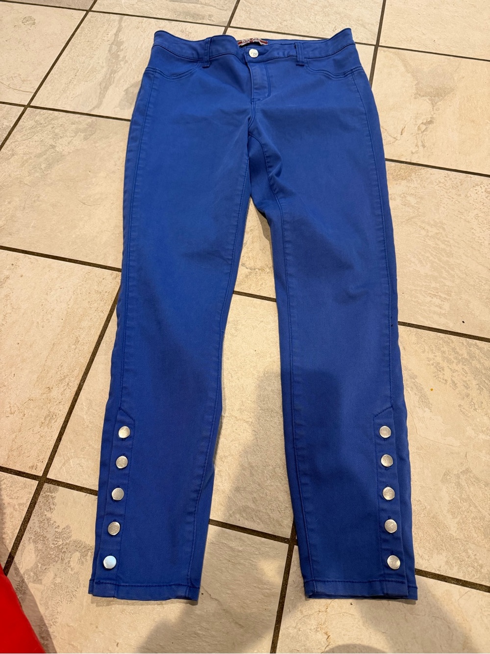 Women's Skinny Ankle Jeans with Button Trim - Cobalt Blue